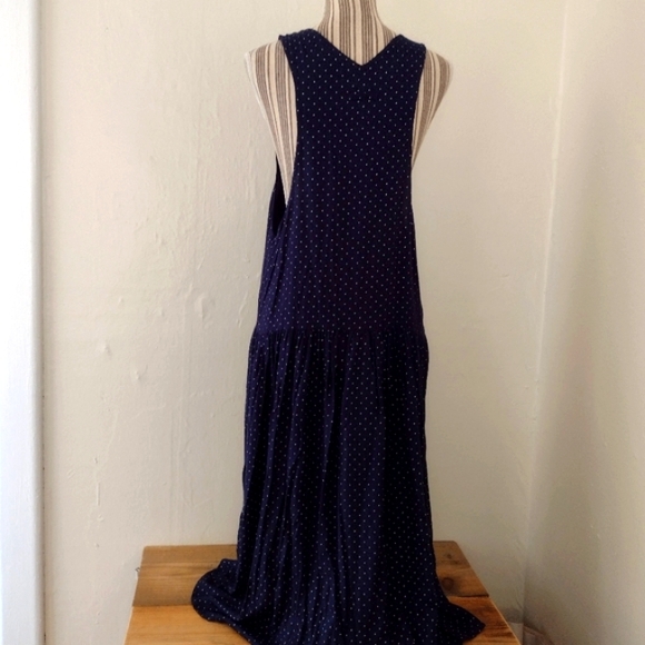 Vintage Anegada's Navy Polka Dot Drop Waist Sleeveless Midi Dress Size L - Picture 7 of 15